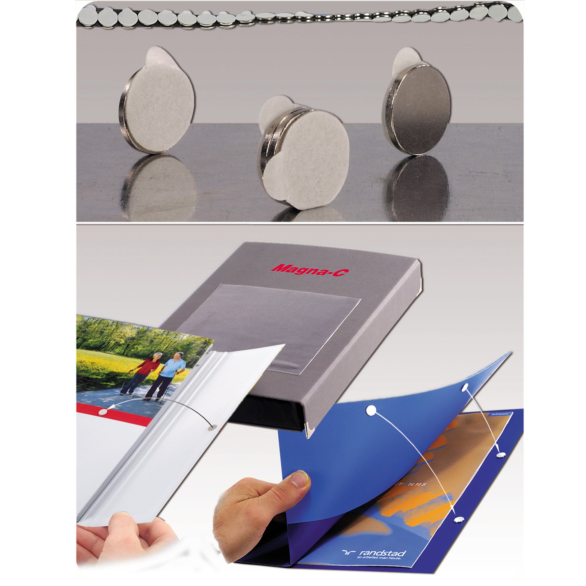 Selbstklebender Scheibenmagnet aus Neodym mit der Abmessung Ø10x1mm als Mappenverschluss