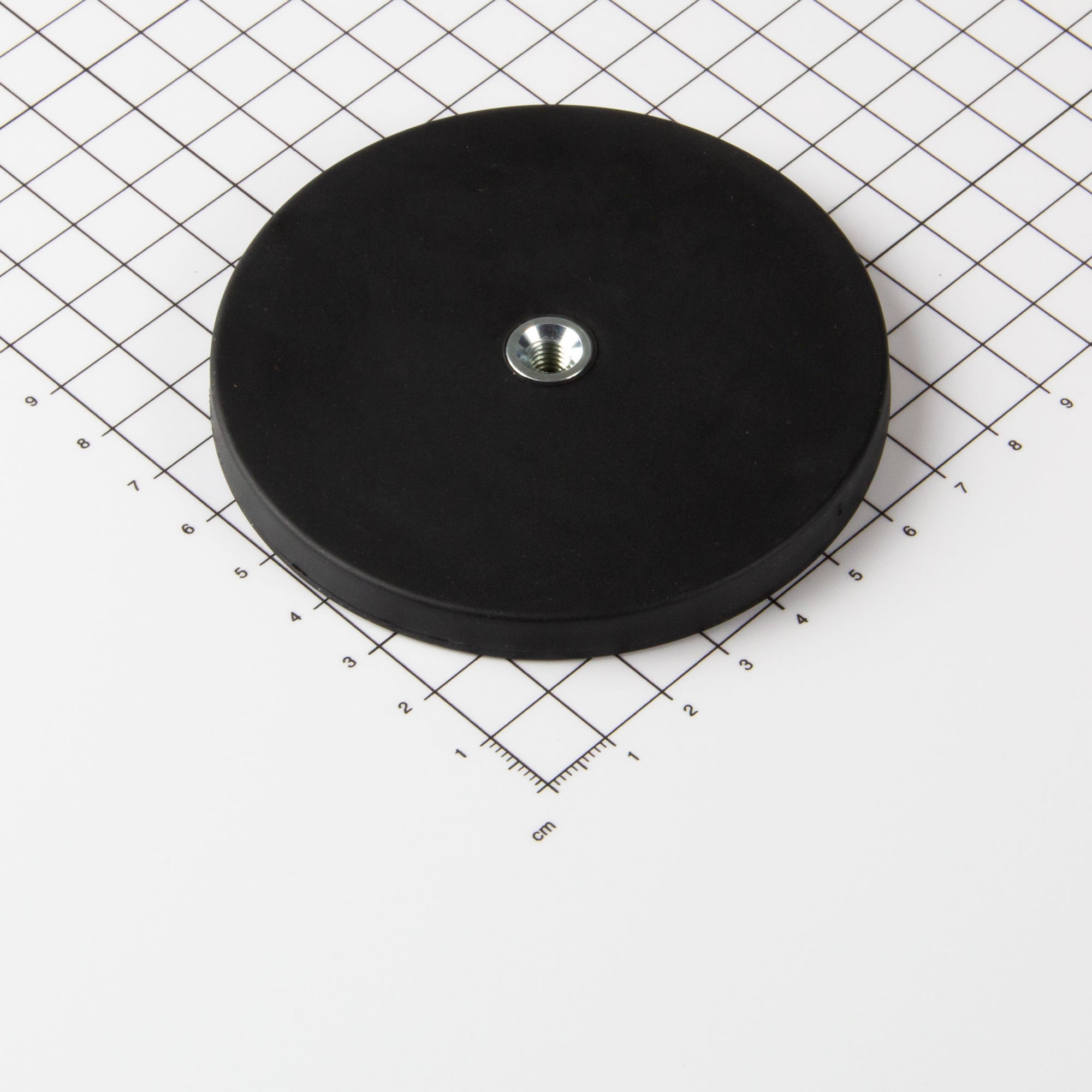 Gummiertes schwarzes Magnetsystem Ø88x8,5mm mit Innengewinde M6