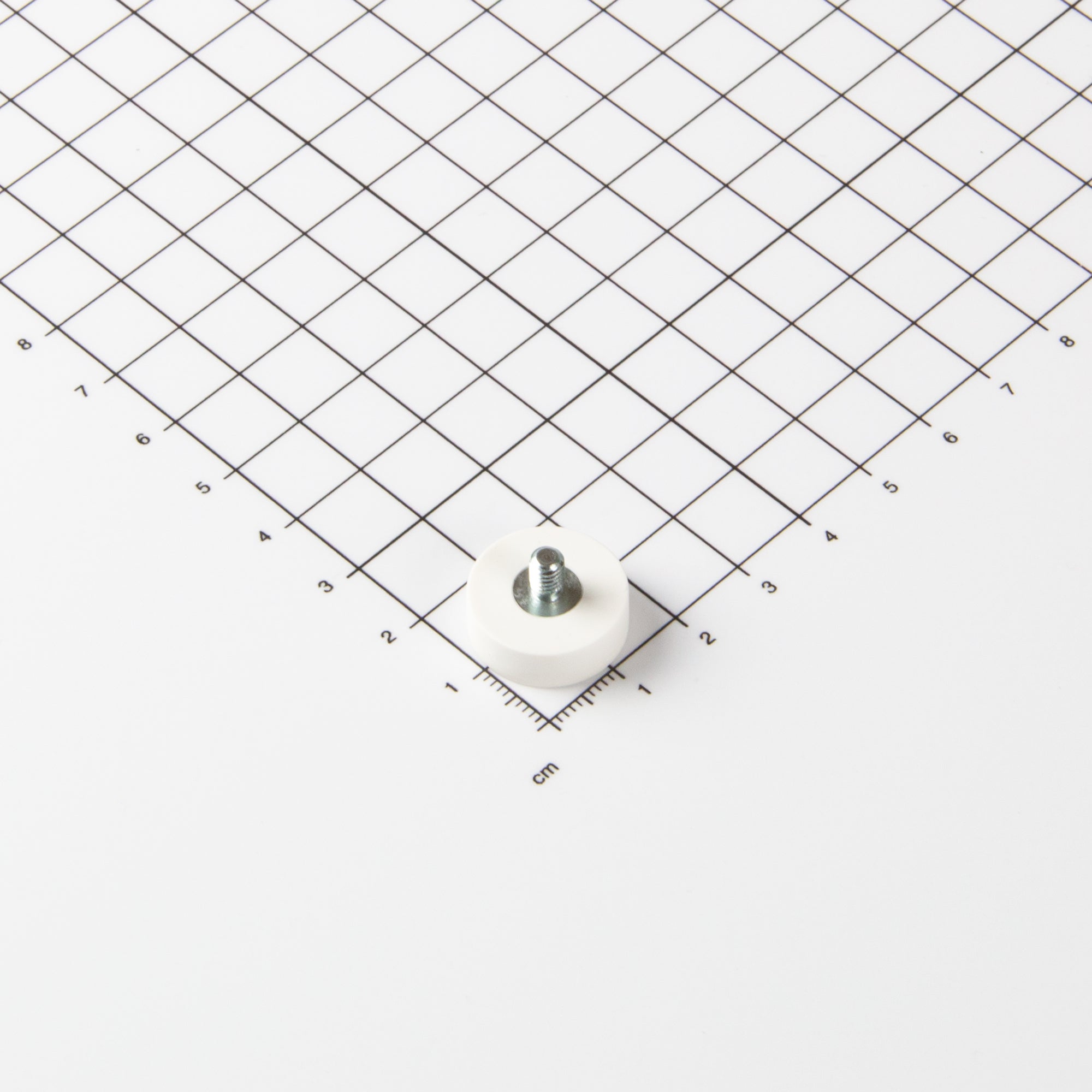 Gummierter weißer Magnet Ø18x6mm mit Gewindezapfen M4