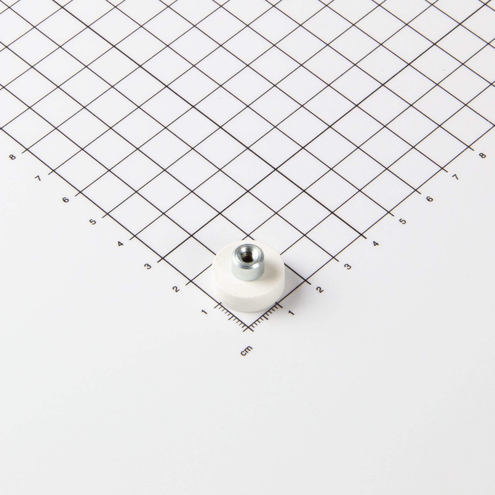 Gummiertes weißes Magnetsystem Ø18x6mm mit Gewindebuchse M4