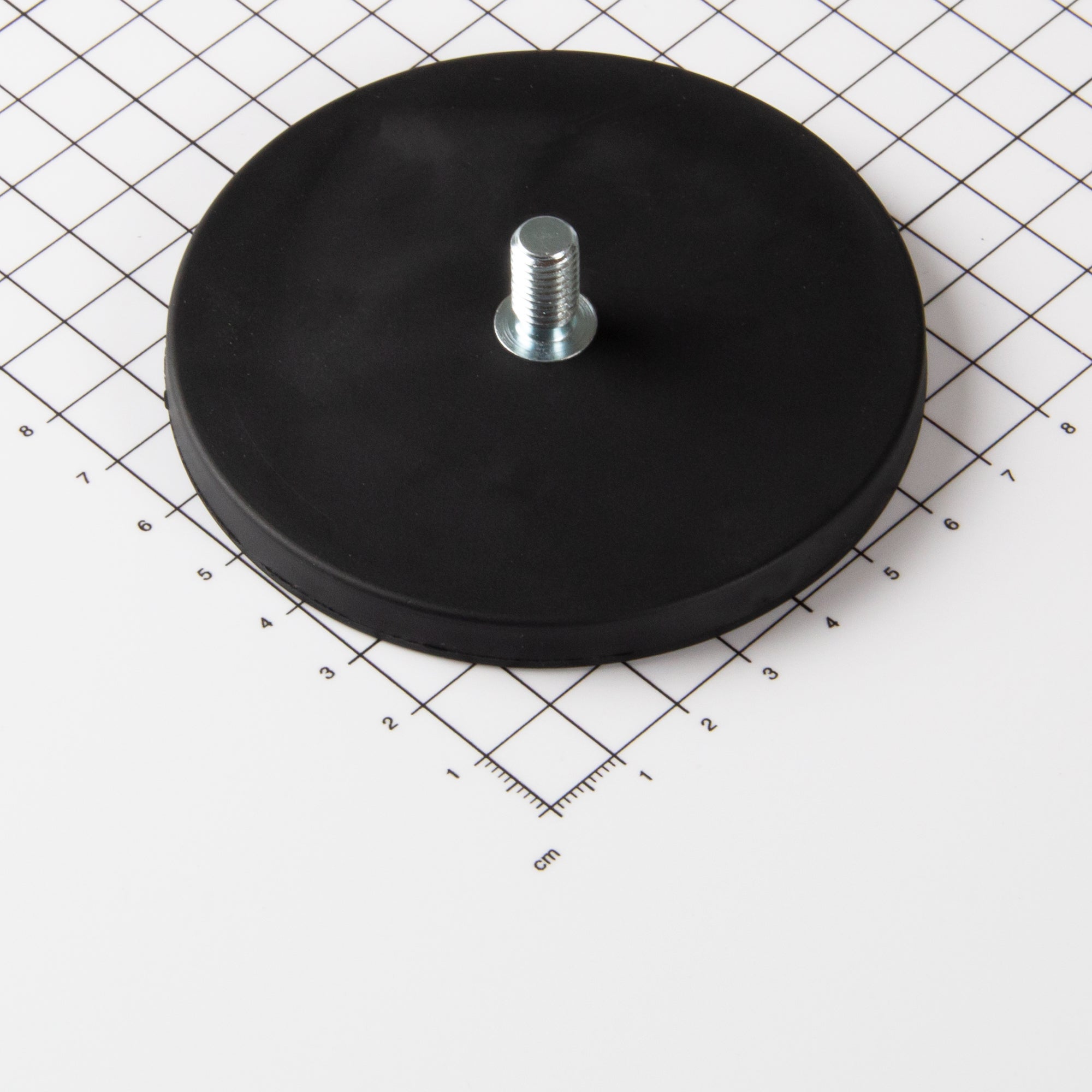 Gummierter schwarzer Magnet Ø88x8,5mm mit Gewindezapfen M8