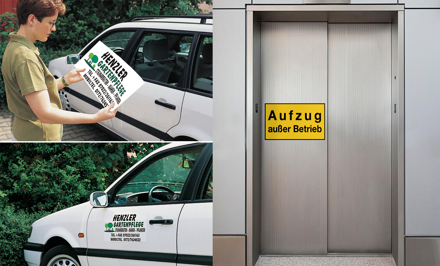 Magnetfolie als Werbeträger am Auto oder als Warnhinweis am Aufzug