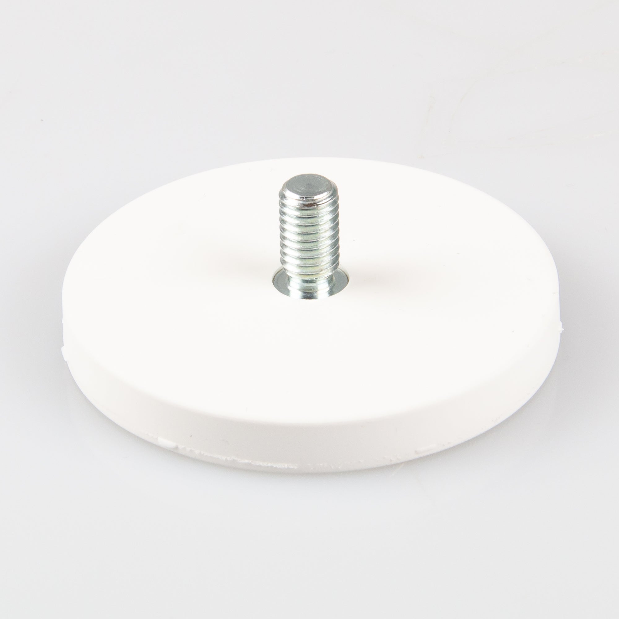 Gummierter weißer Magnet Ø66x8,5mm mit Gewindezapfen M8