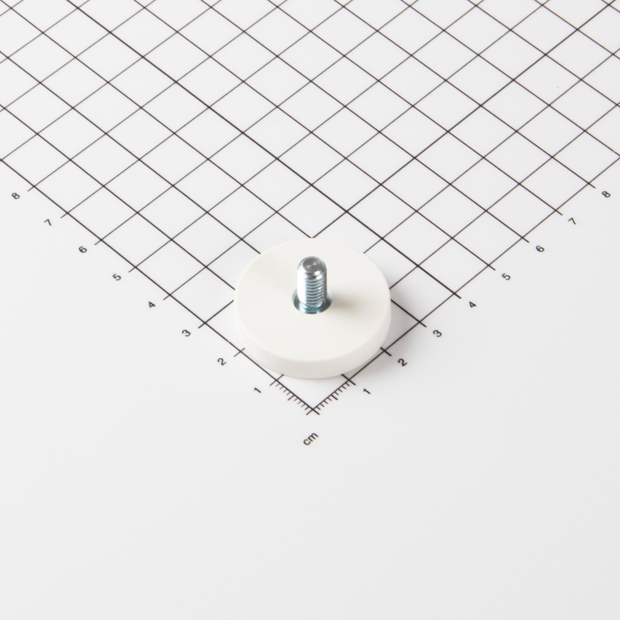 Gummierter weißer Magnet Ø31x6mm mit Gewindezapfen M6