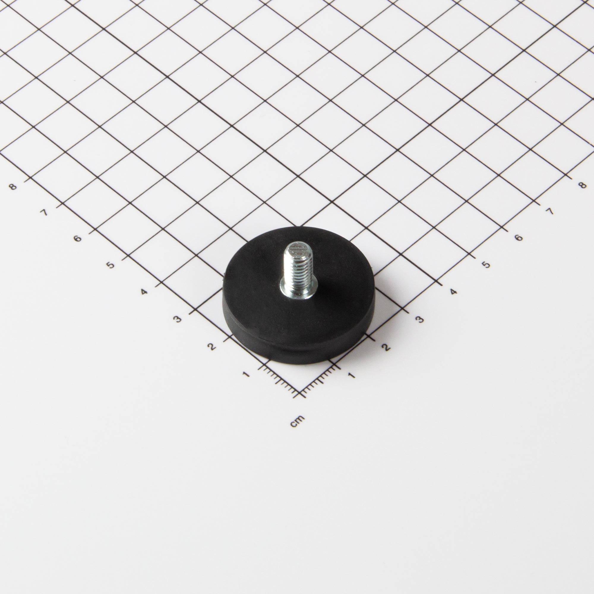 Gummierter schwarzer Magnet Ø31x6mm mit Gewindezapfen M6