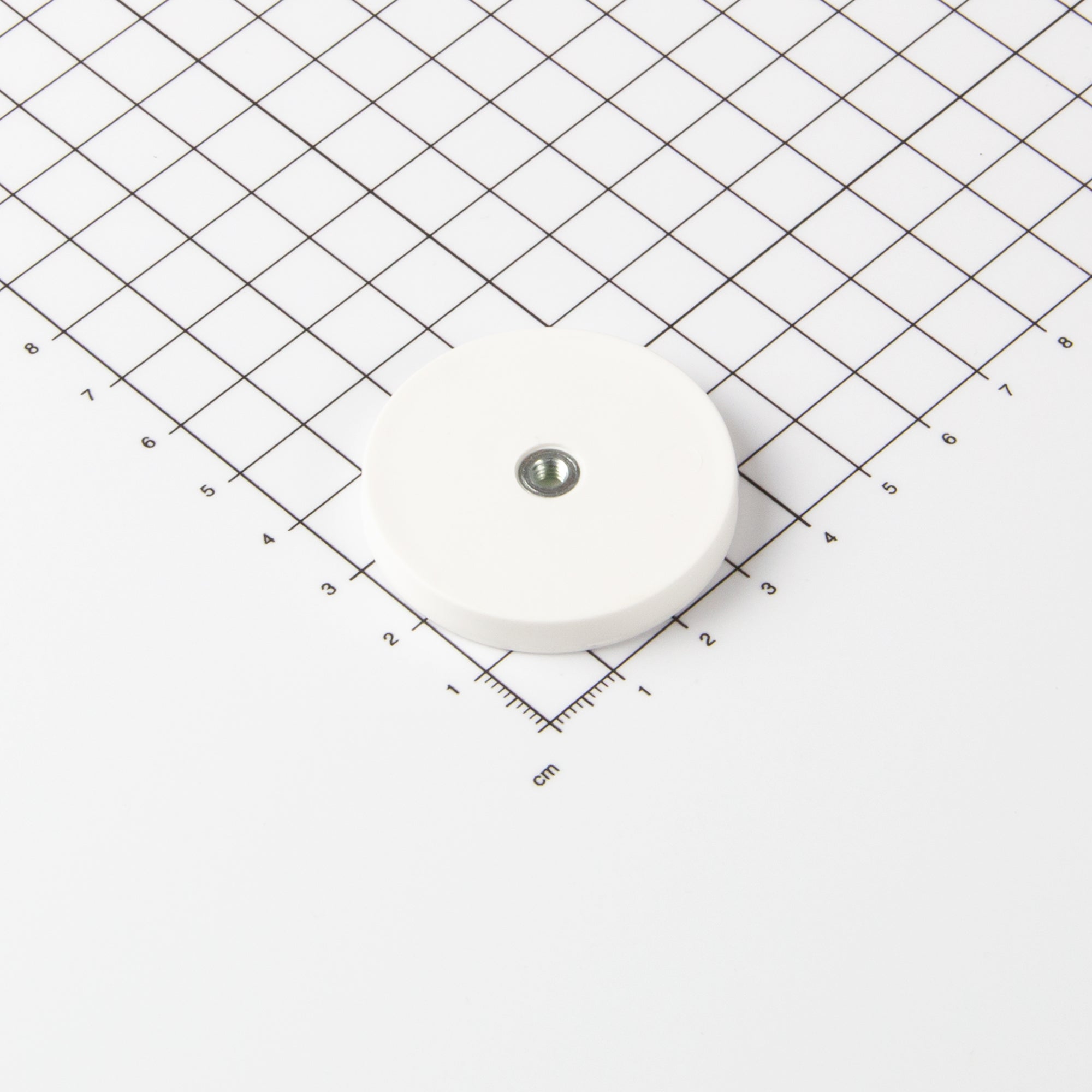 Gummiertes weißes Magnetsystem Ø43x6mm mit Innengewinde M4