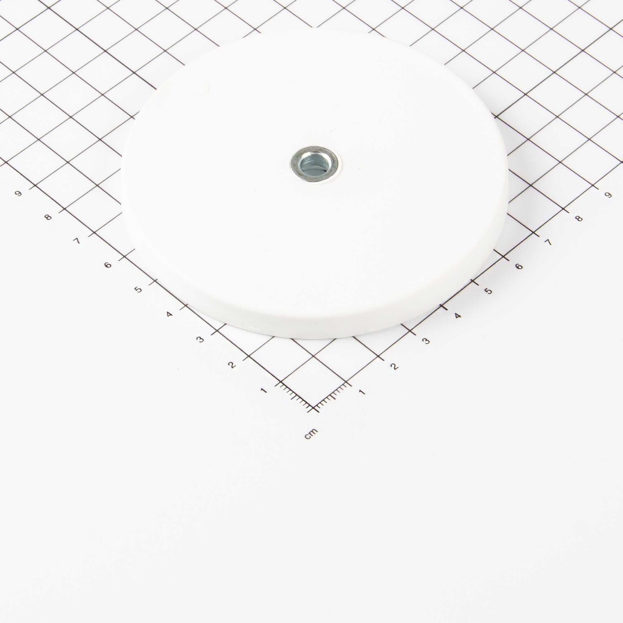 Gummierter weißer Magnet Ø88x8,5mm mit konischer Senkung