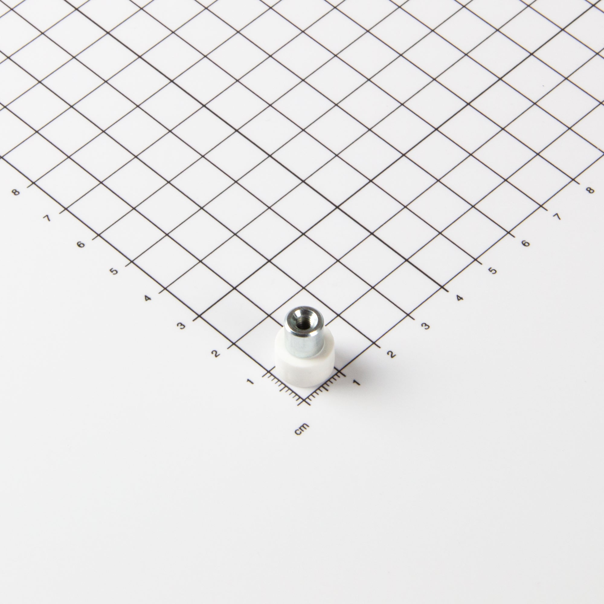 Gummiertes weißes Magnetsystem Ø12x7mm mit Gewindebuchse M4