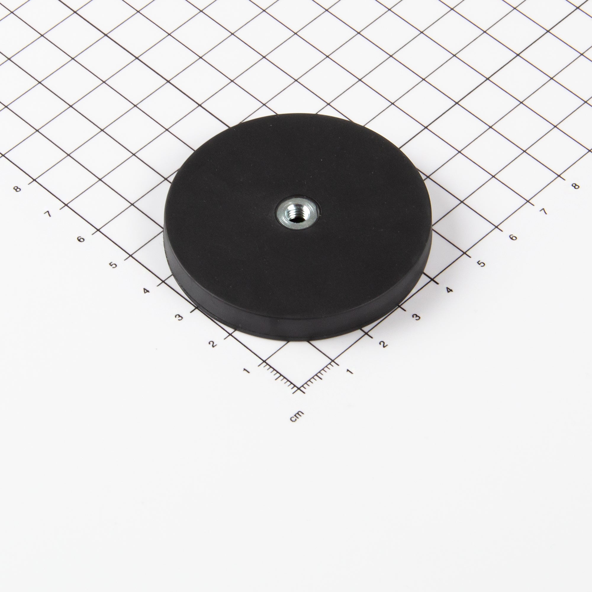 Gummiertes schwarzes Magnetsystem Ø57x7,6mm mit Innengewinde M5
