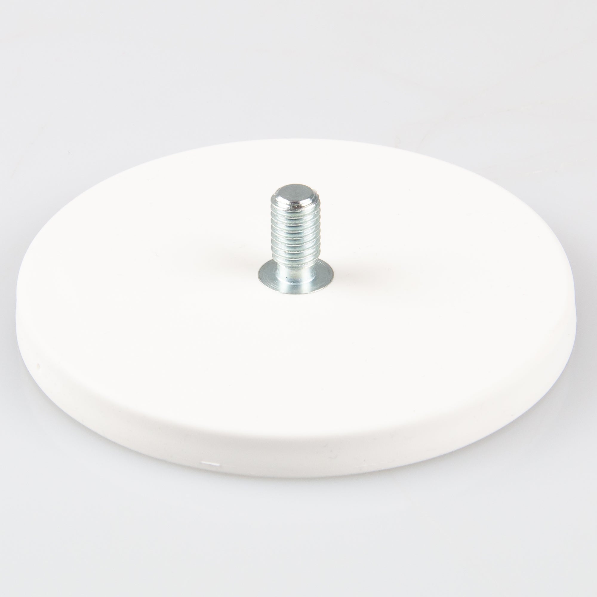 Gummierter weißer Magnet Ø88x8,5mm mit Gewindezapfen M8
