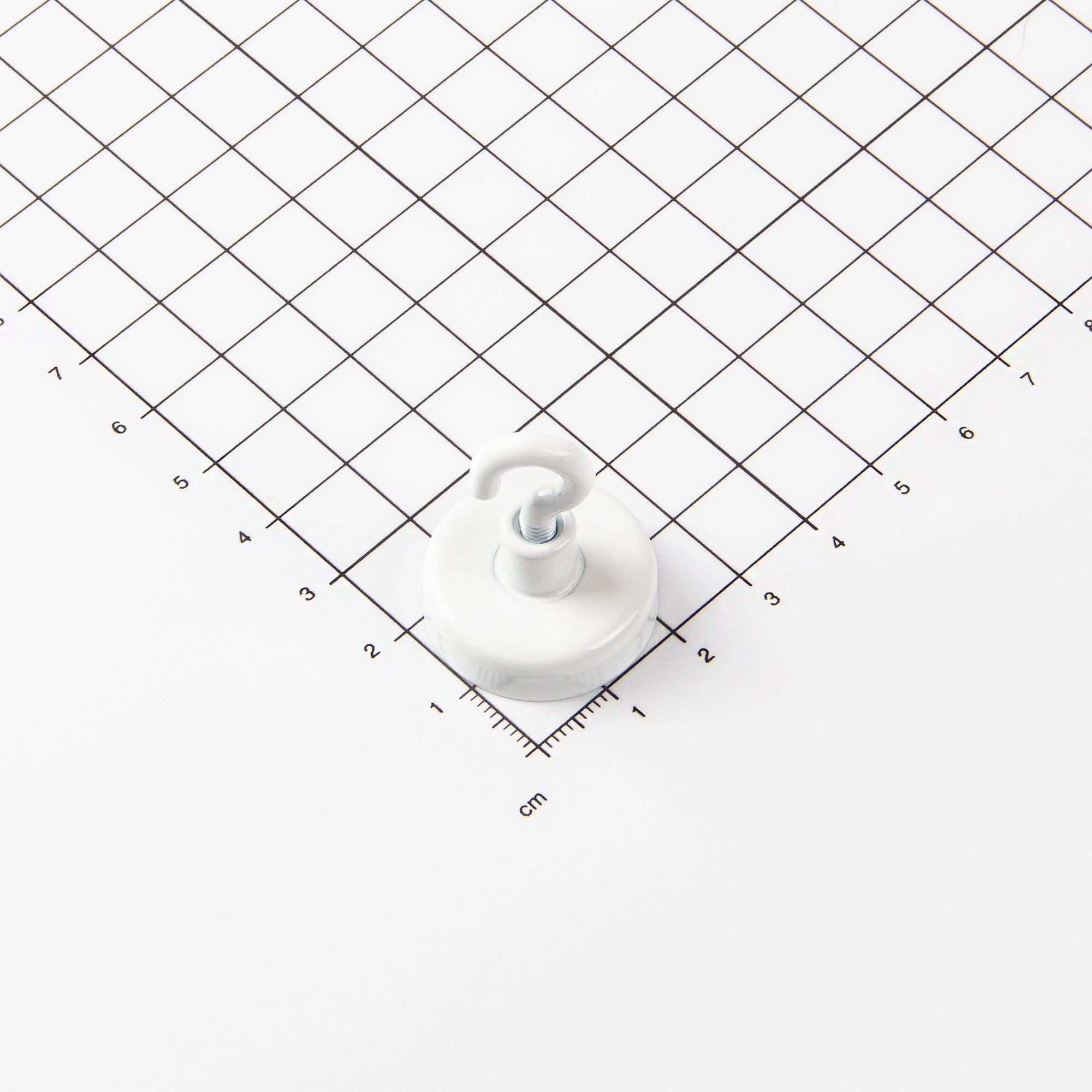 Weißer Ferrit Flachgreifer mit Gewindebuchse M4 Ø25x15mm mit Haken