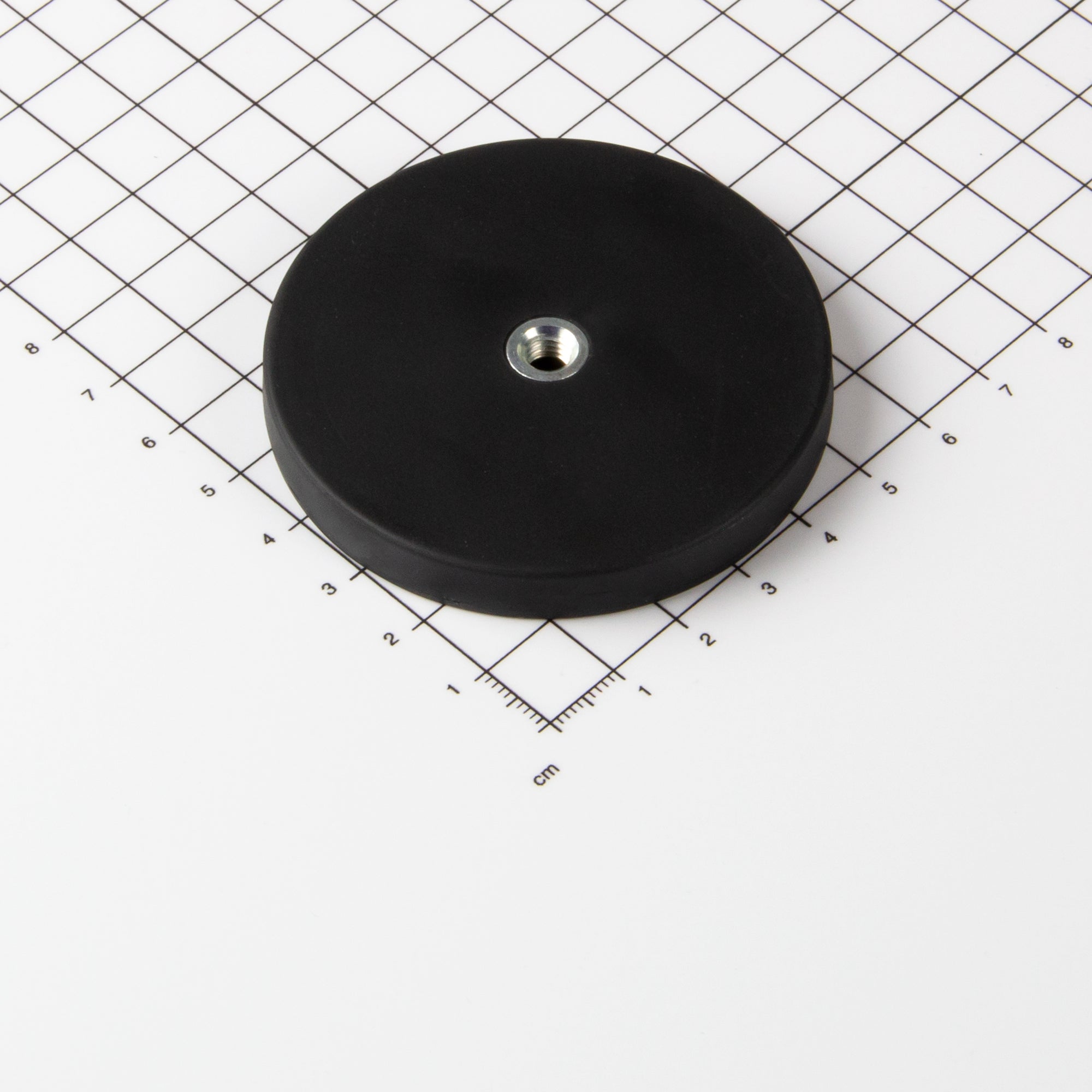 Gummiertes schwarzes Magnetsystem Ø66x8,5mm mit Innengewinde M6