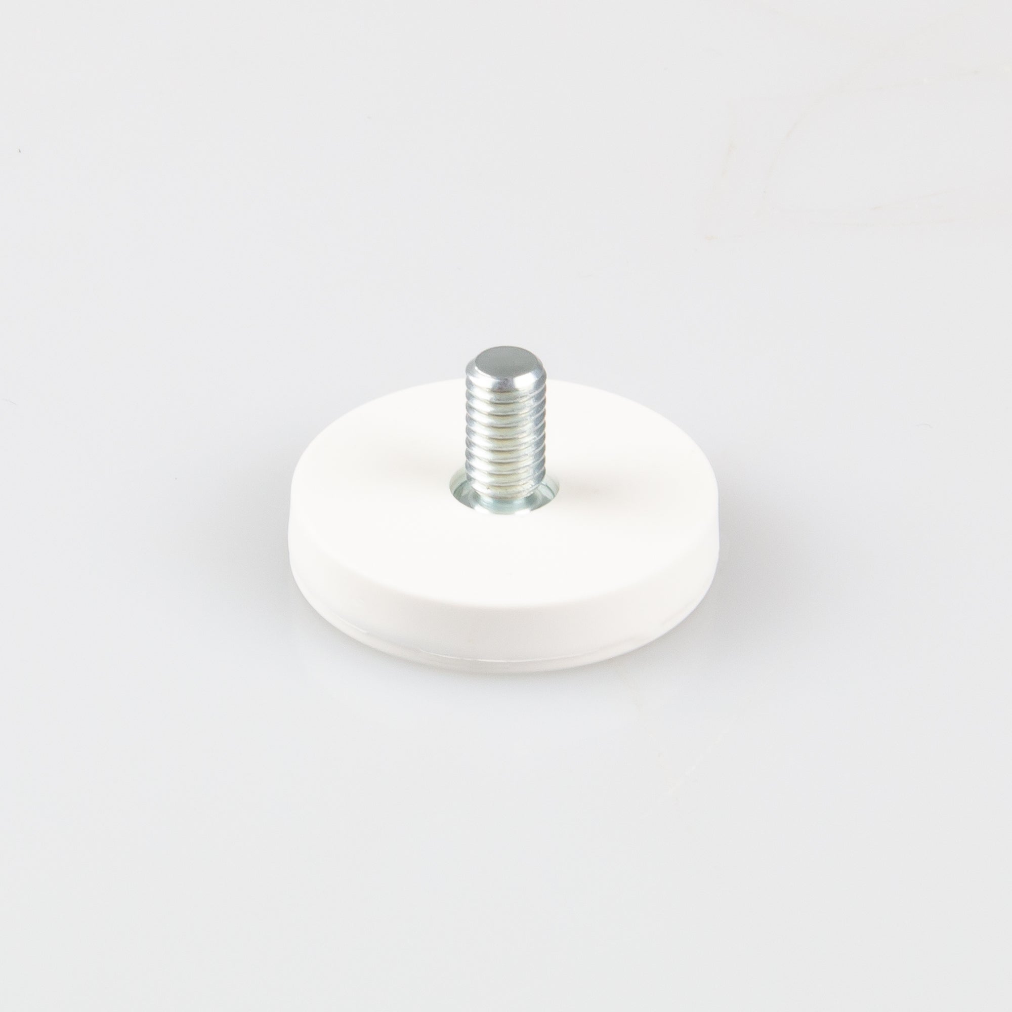 Gummierter weißer Magnet Ø31x6mm mit Gewindezapfen M6