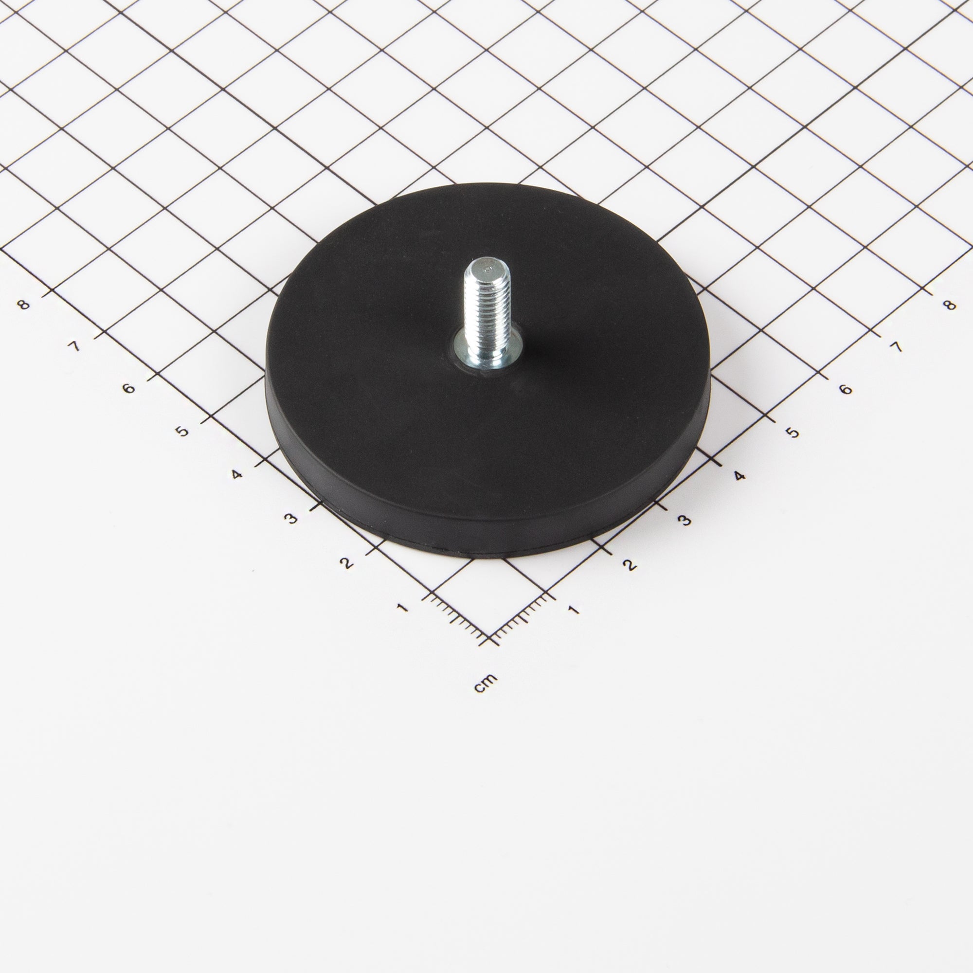 Gummierter schwarzer Magnet Ø57x7,6mm mit Gewindezapfen M6