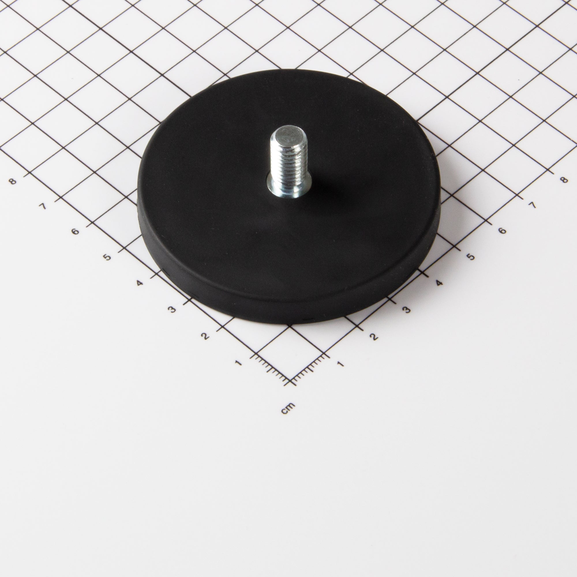 Gummierter schwarzer Magnet Ø66x8,5mm mit Gewindezapfen M8