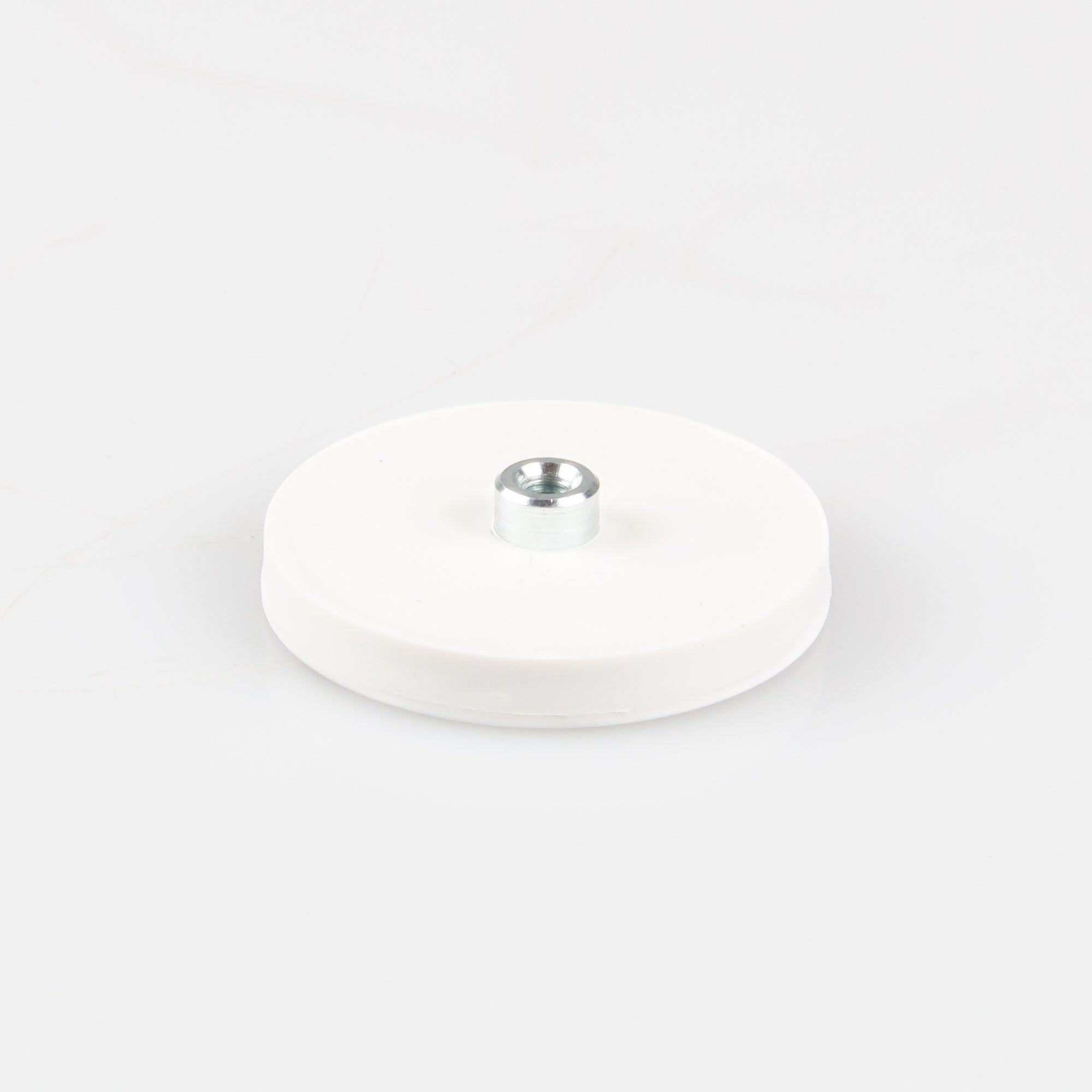 Gummiertes weißes Magnetsystem Ø43x6mm mit Gewindebuchse M4
