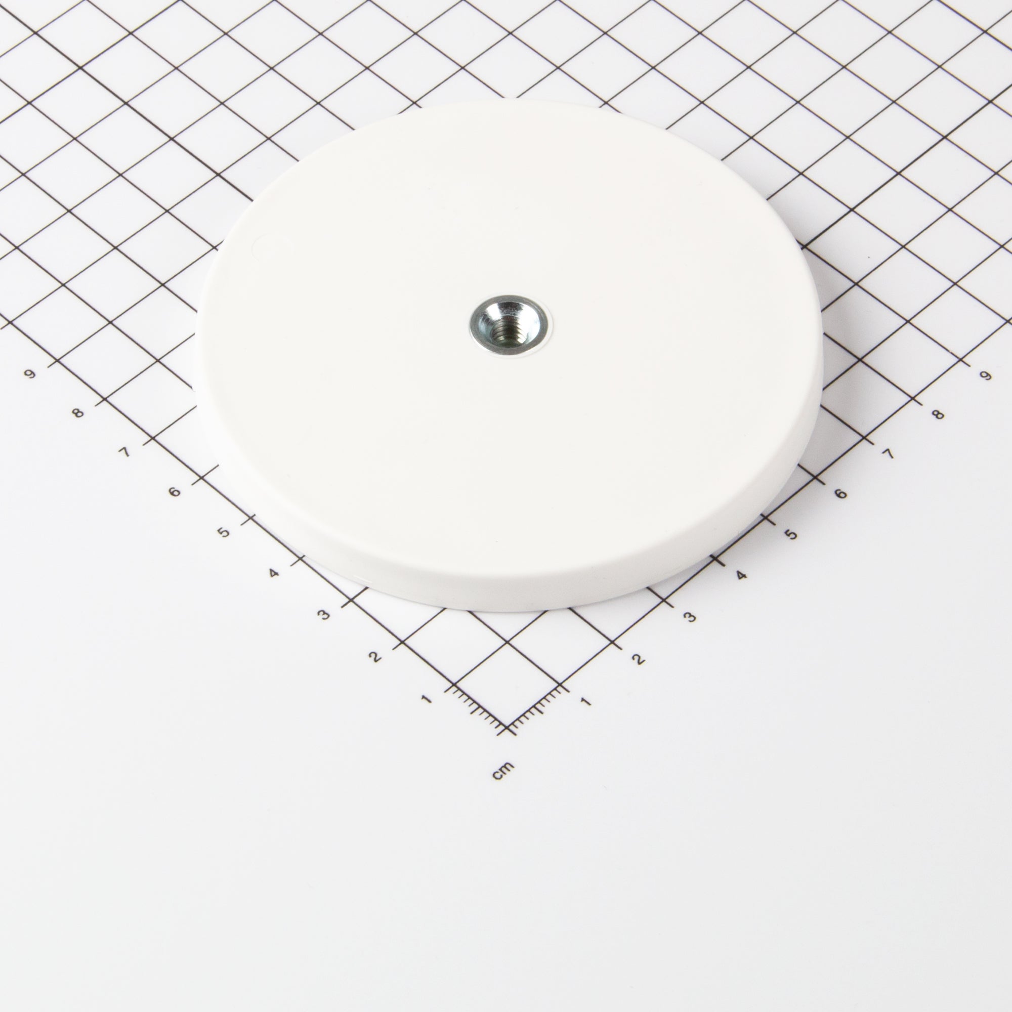 Gummiertes weißes Magnetsystem Ø88x8,5mm mit Innengewinde M6