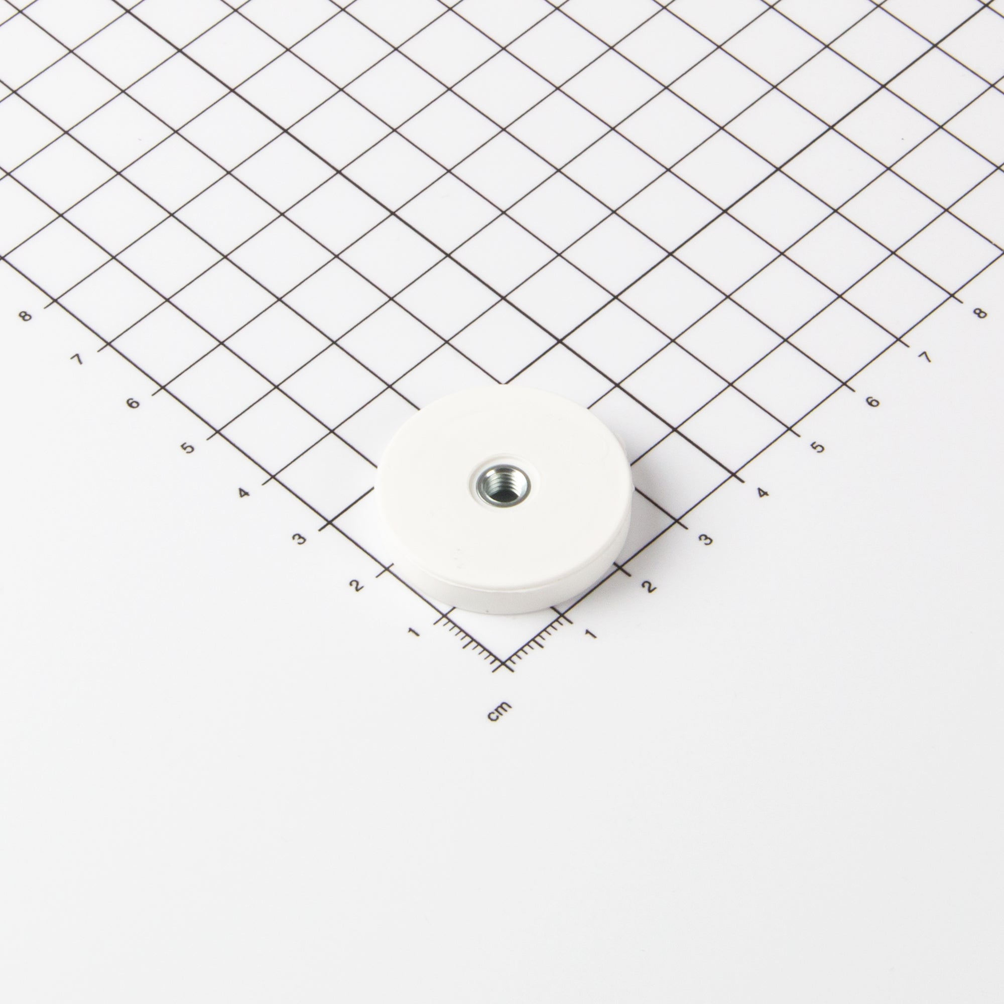Gummiertes weißes Magnetsystem Ø31x6mm mit Innengewinde M5