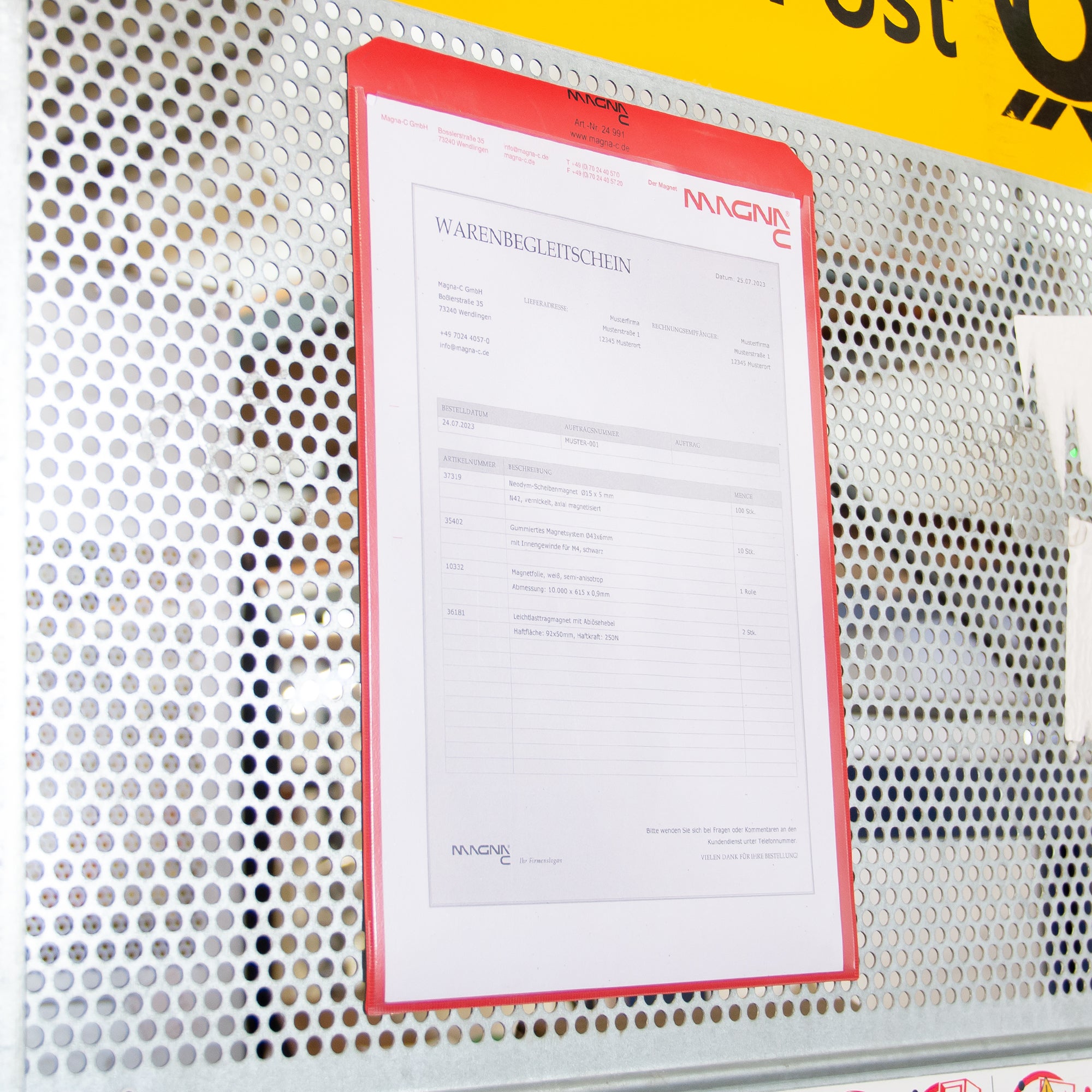 Magnettasche rot vollflächig magnetisch DIN A4 hoch Anwendung