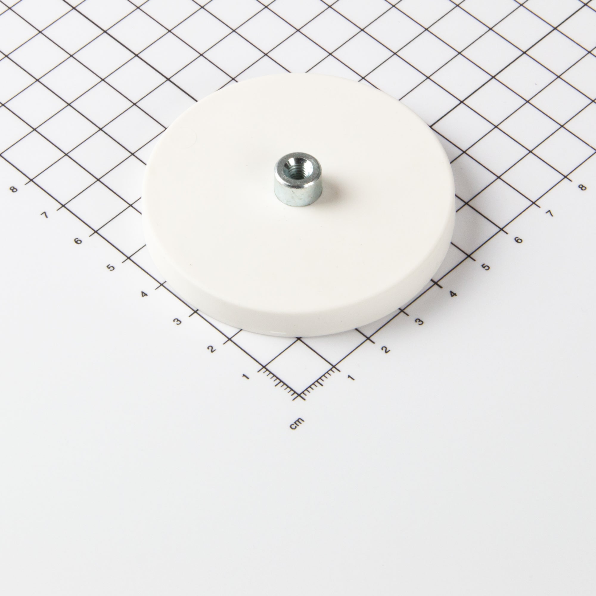 Gummiertes weißes Magnetsystem Ø66x8,5mm mit Gewindebuchse M5