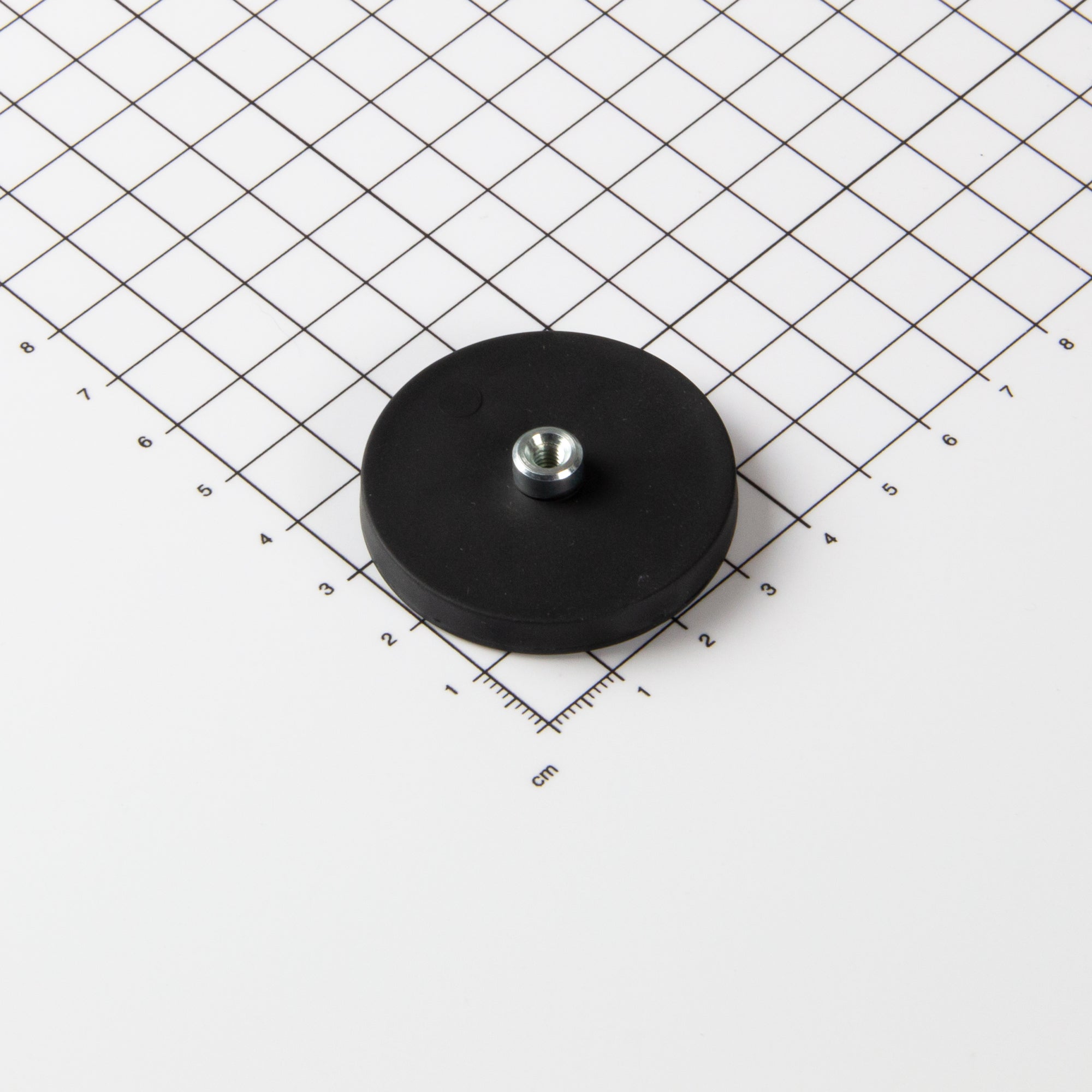 Gummiertes schwarzes Magnetsystem Ø43x6mm mit Gewindebuchse M4