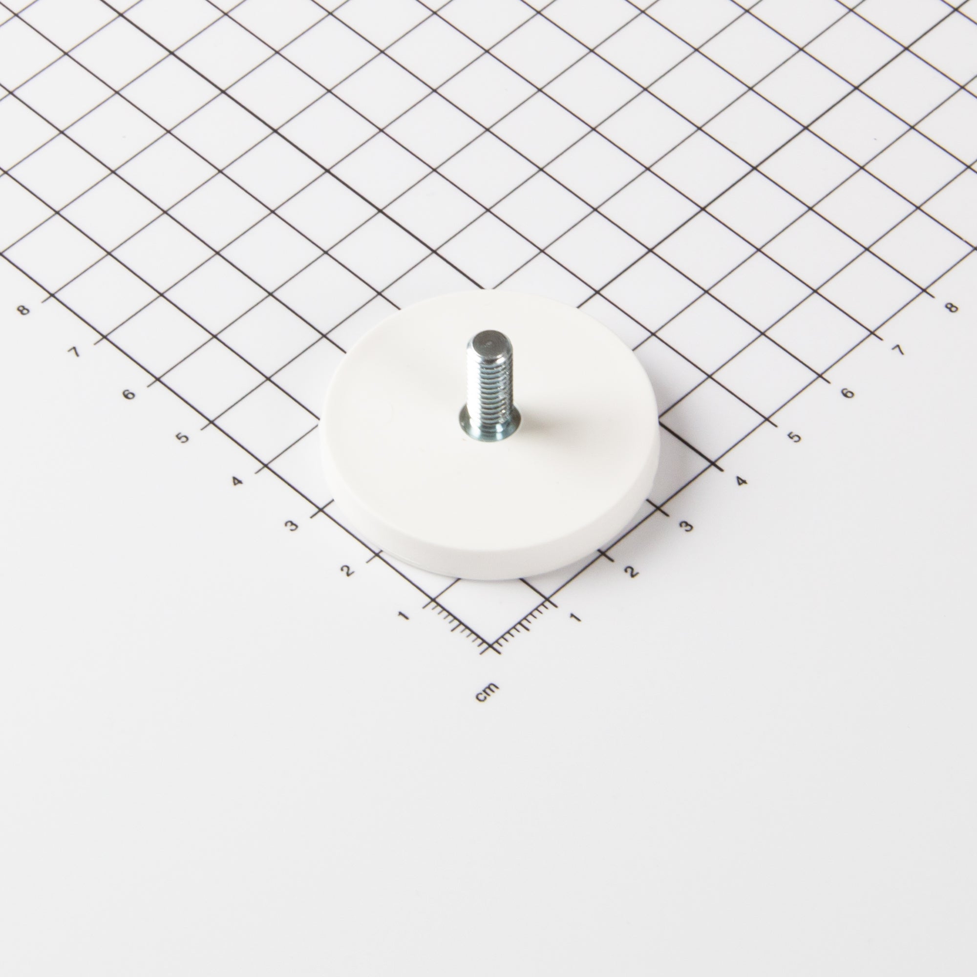 Gummierter weißer Magnet Ø43x6mm mit Gewindezapfen M6