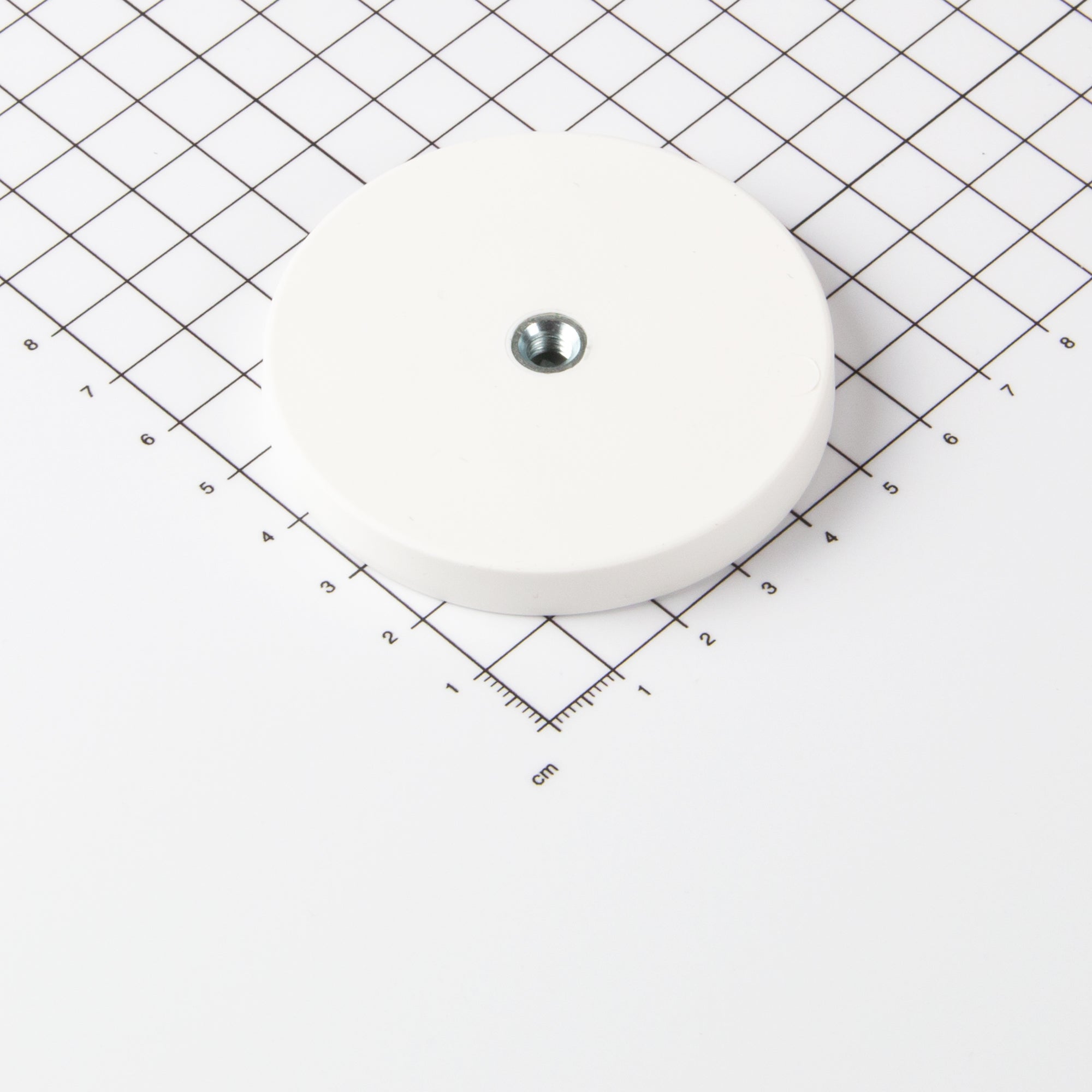 Gummiertes weißes Magnetsystem Ø66x8,5mm mit Innengewinde M6