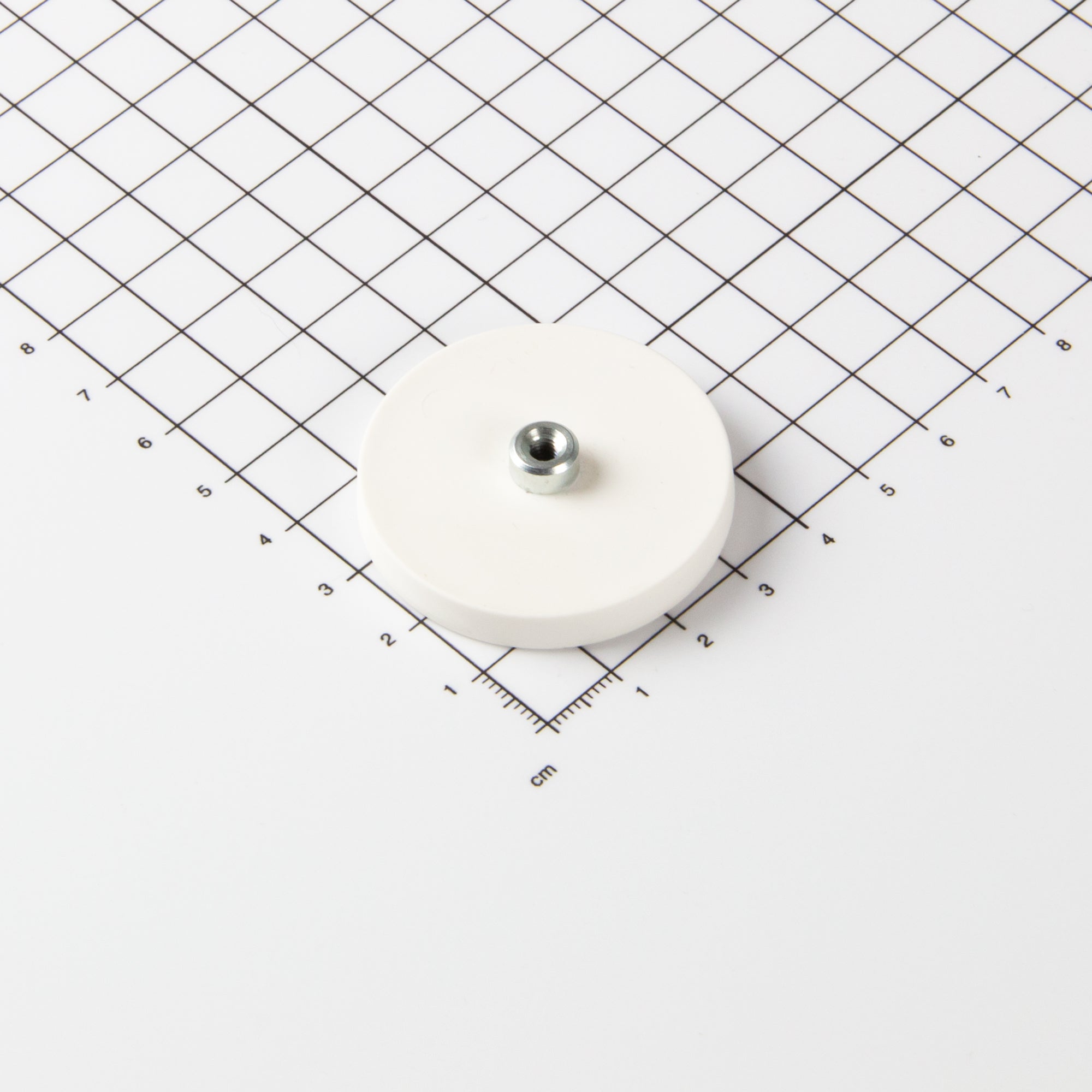 Gummiertes weißes Magnetsystem Ø43x6mm mit Gewindebuchse M4